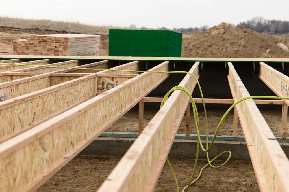 Engineered floor joists and framing ready for inspection on an Anasazi Builders custom home in the Tri-Cities