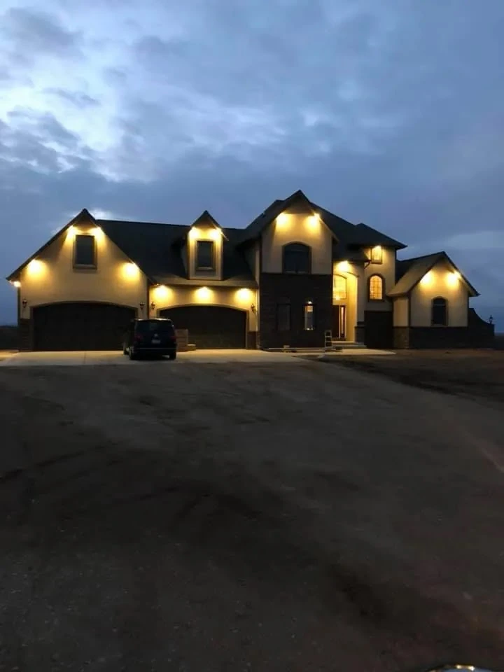 Anasazi Builders Custom Luxury Home Exterior at Twilight.