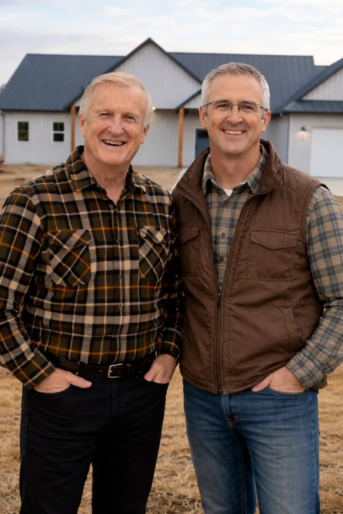 ohn and Stephen, owners of Anasazi Builders, standing in front of a newly constructed custom home.