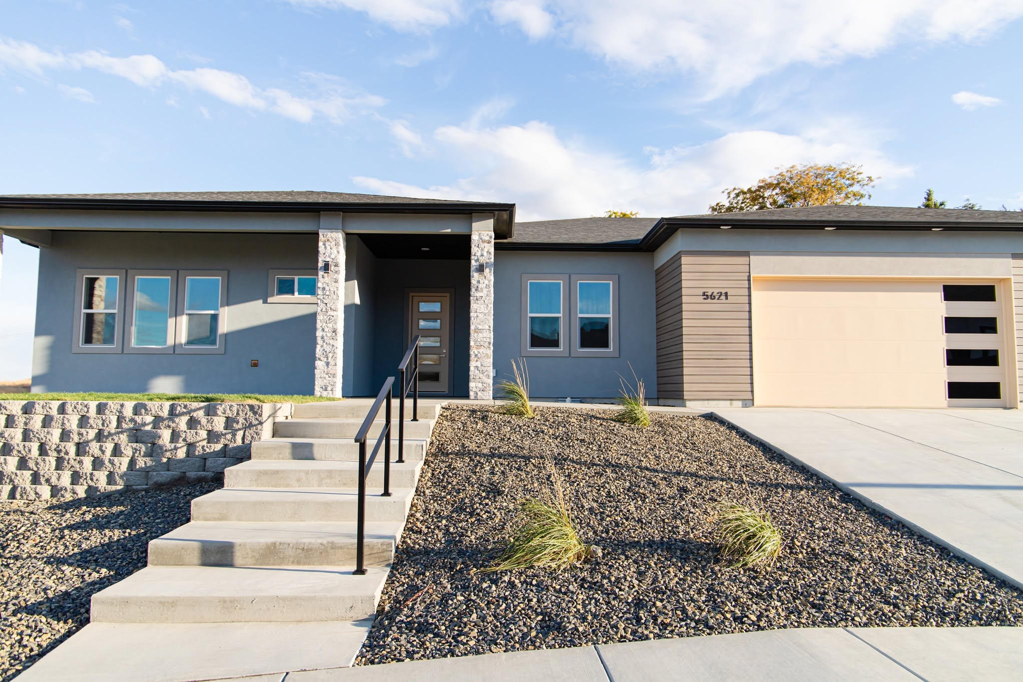 Exterior wide view of the completed home